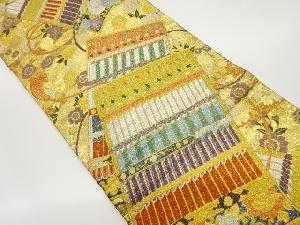 モール縅毛に花々模様織出し全通袋帯